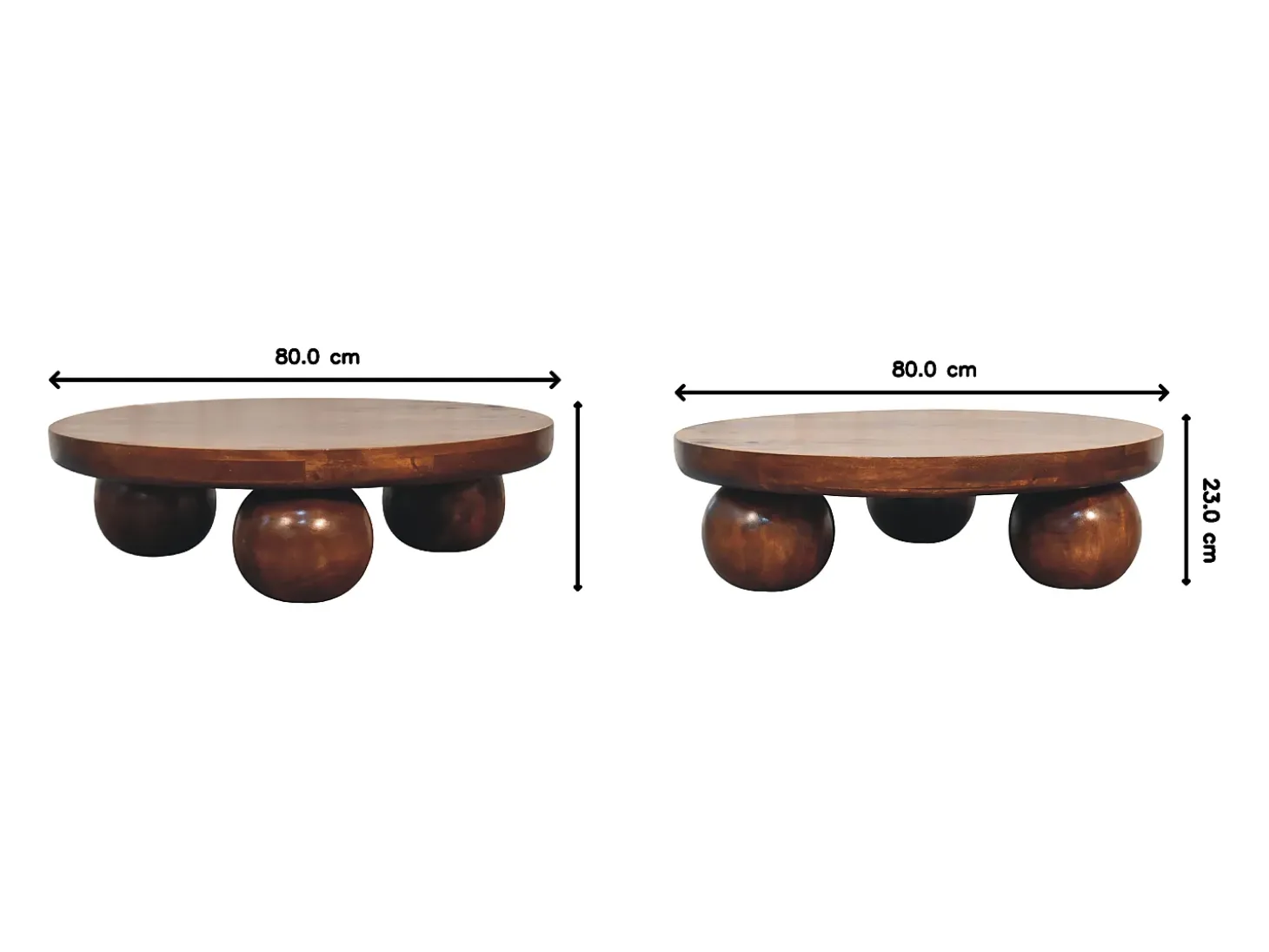 Artisan Furniture Mesa de cabeceira em madeira maciça castanha com bola central