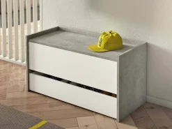 Baú Dgaiard, Móvel de entrada moderno com sapateira, Baú com dois contêineres, 100% Fabricado na Itália, 90x40h46 cm, Branco e Cimento