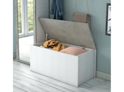 Baú Ditalen, Grande caixa de armazenamento multiuso, Baú moderno, 100% Fabricado na Itália, 90x45h45 cm, Branco e Cimento