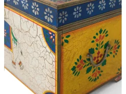 Baú em madeira manguier pintado à la main multicolorido
