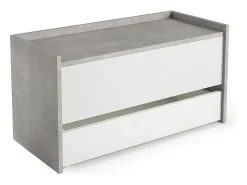 Baú Lantana, Móvel de entrada moderno com sapateira, Baú com dois recipientes, 100% Fabricado na Itália, 90x40h46 cm, Branco e Cimento