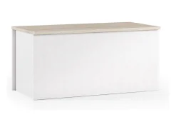 Baú Miltonia, caixa de arrumação grande multiuso, baú moderno, 100% Fabricado na Itália, 90x45h45 cm, Branco e Carvalho