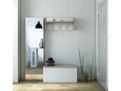 Baú Miltonia, caixa de arrumação grande multiuso, baú moderno, 100% Fabricado na Itália, 90x45h45 cm, Branco e Carvalho