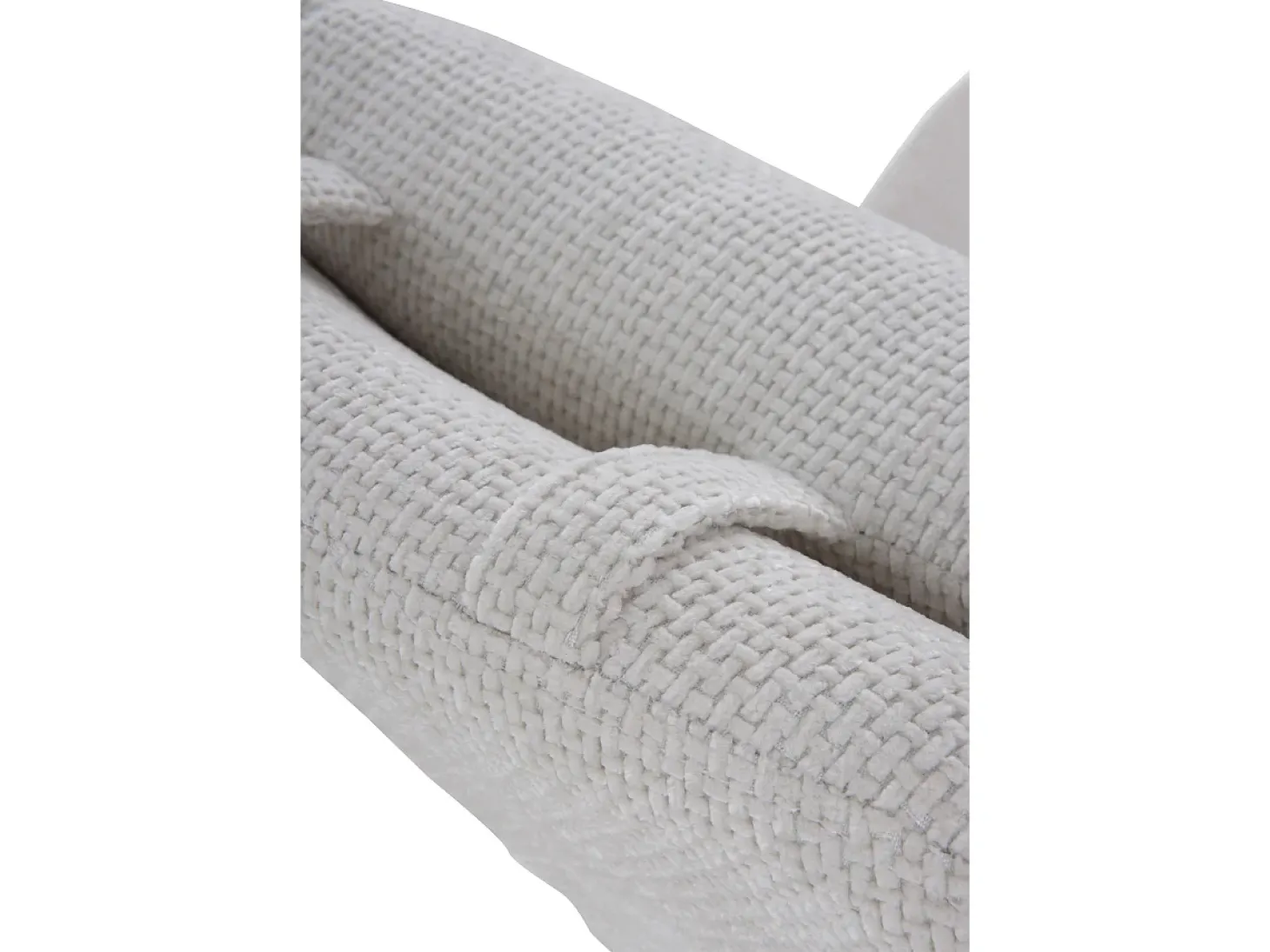 Balanço estofado em chenille branco e pernas metálicas