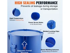 Balde de Graxa SucceBuy para Frigideira, 37 L, Bacio de Óleo com Bolsa Filtro, Azul, Aço Carbono com Revestimento Antiferrugem