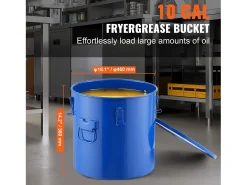 Balde de Graxa SucceBuy para Frigideira, 37 L, Bacio de Óleo com Bolsa Filtro, Azul, Aço Carbono com Revestimento Antiferrugem