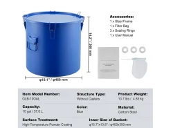 Balde de Graxa SucceBuy para Frigideira, 37 L, Bacio de Óleo com Bolsa Filtro, Azul, Aço Carbono com Revestimento Antiferrugem