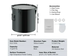 Balde de Graxa SucceBuy para Frigideira, Balde de 37 L com Bolsa Filtro, Preto, Aço Carbono com Revestimento Antiferrugem