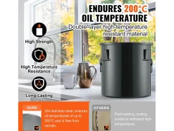 Balde de Graxa SucceBuy para Frigideira, Balde de 37 L com Bolsa Filtro, Preto, Aço Carbono com Revestimento Antiferrugem