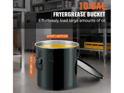 Balde de Graxa SucceBuy para Frigideira, Balde de 37 L com Bolsa Filtro, Preto, Aço Carbono com Revestimento Antiferrugem