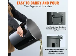 Balde de Graxa SucceBuy para Frigideira, Balde de 37 L com Bolsa Filtro, Preto, Aço Carbono com Revestimento Antiferrugem