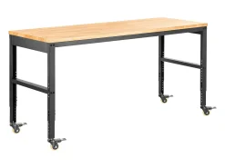 Bancada de Oficina Ajustável SucceBuy, 155x51x105 cm, Altura Ajustável 80-105 cm, com 4 Rodízios para Reparação e Bricolagem