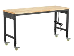 Bancada de Oficina SucceBuy, 152,4 cm, Mesa de Trabalho com Rodízios e Altura Ajustável, Capacidade de Carga 907,2 kg, em Carvalho para Escritório, Casa