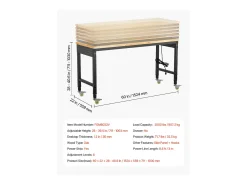 Bancada de Oficina SucceBuy, 152,4 cm, Mesa de Trabalho com Rodízios e Altura Ajustável, Capacidade de Carga 907,2 kg, em Carvalho para Escritório, Casa