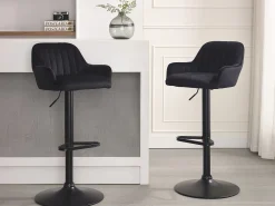 Banco alto veludo e metal, altura ajustável, preto - ELEANA