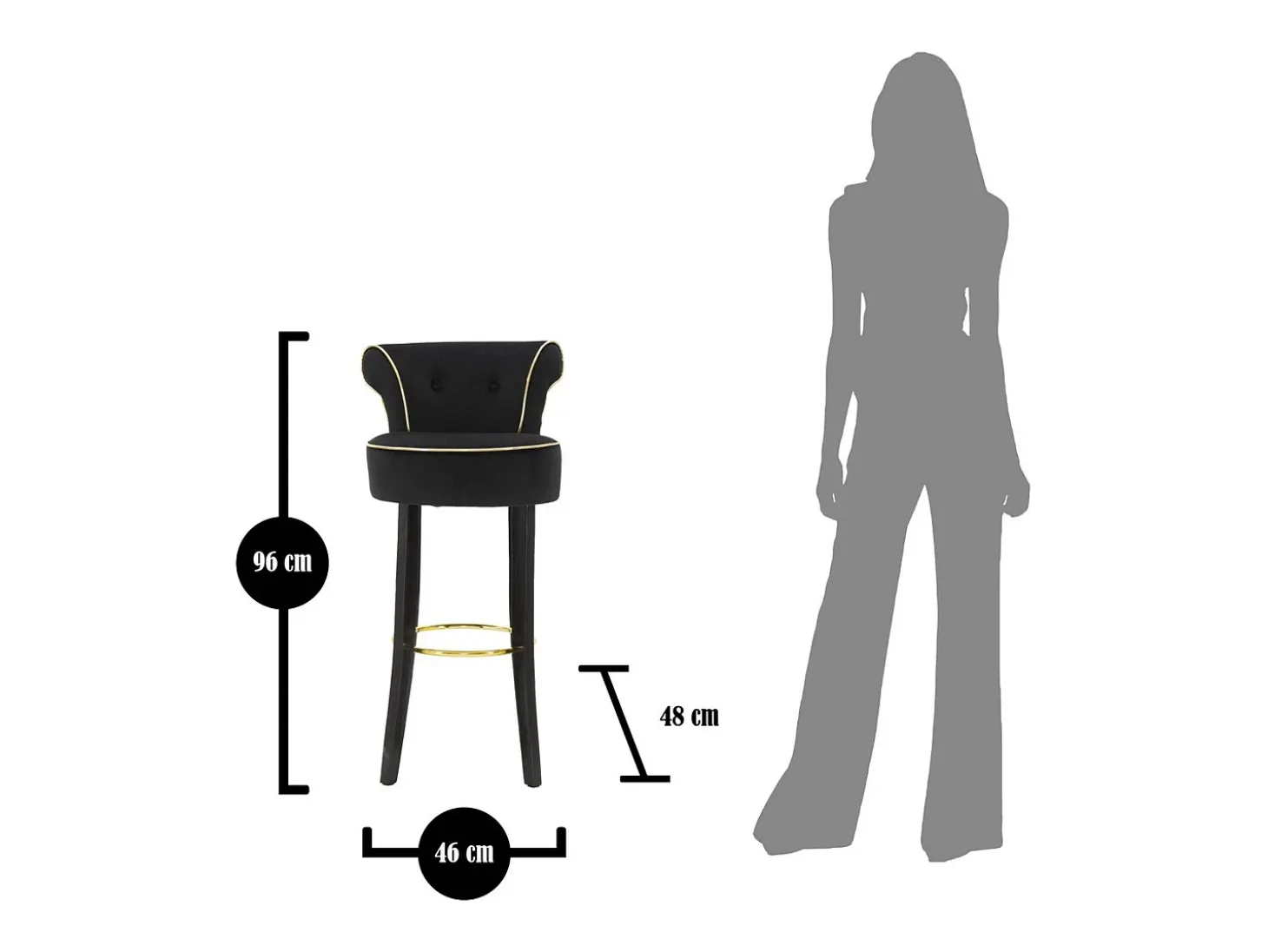 Banco Alto VKH442, Preto, 46x48x96 cm, Kendra Home