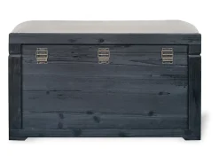 Banco baú com almofada em linho, C. 80 x P. 40 x A. 53 cm, Preto e bege, TURZA