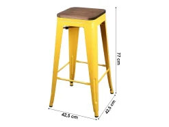 Banco de bar estilo vintage em metal, cor amarela - dimensões 43x43xH77cm
