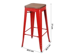 Banco de bar estilo vintage em metal, cor vermelha - dimensões 43x43xH77cm