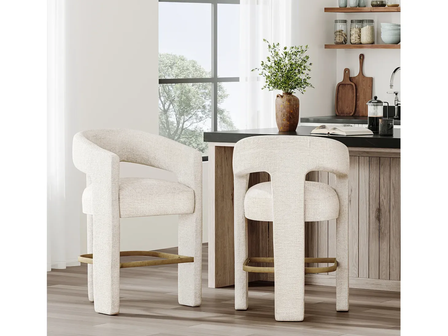 Banco de bar 61x89x57 cm bege Leith LET71HN