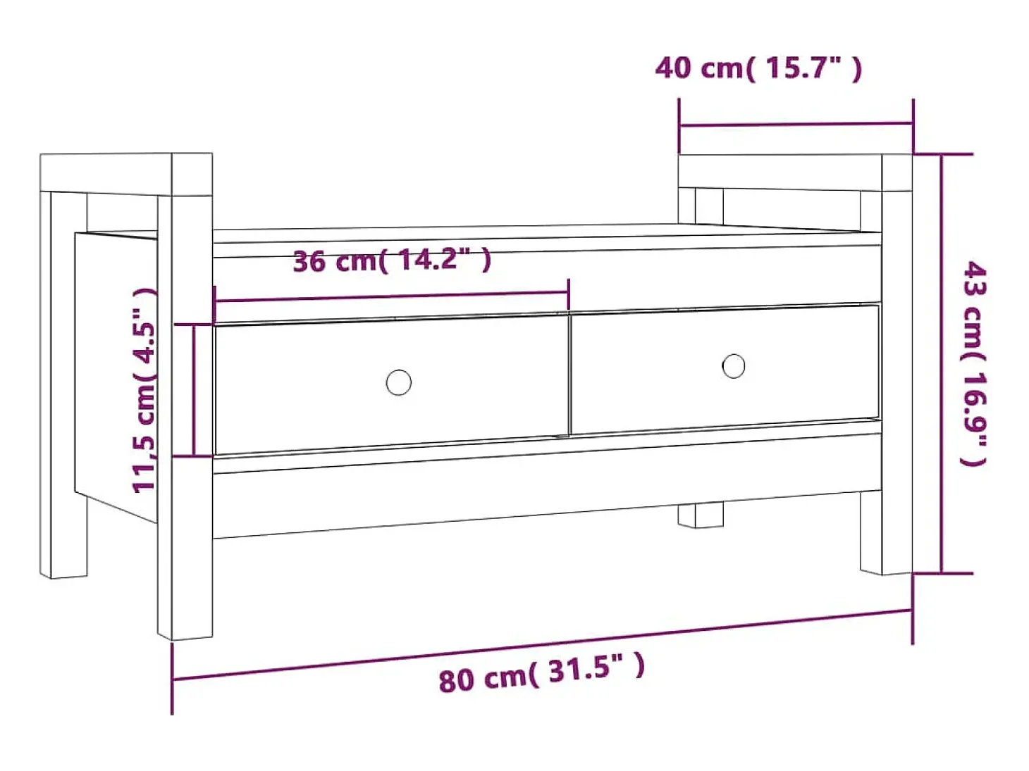 Banco de corredor 80x40x43 cm pinho maciço castanho mel