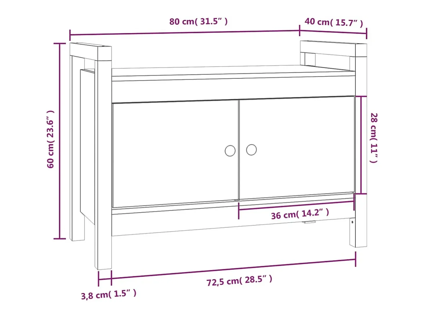Banco de corredor 80x40x60 cm pinho maciço castanho mel