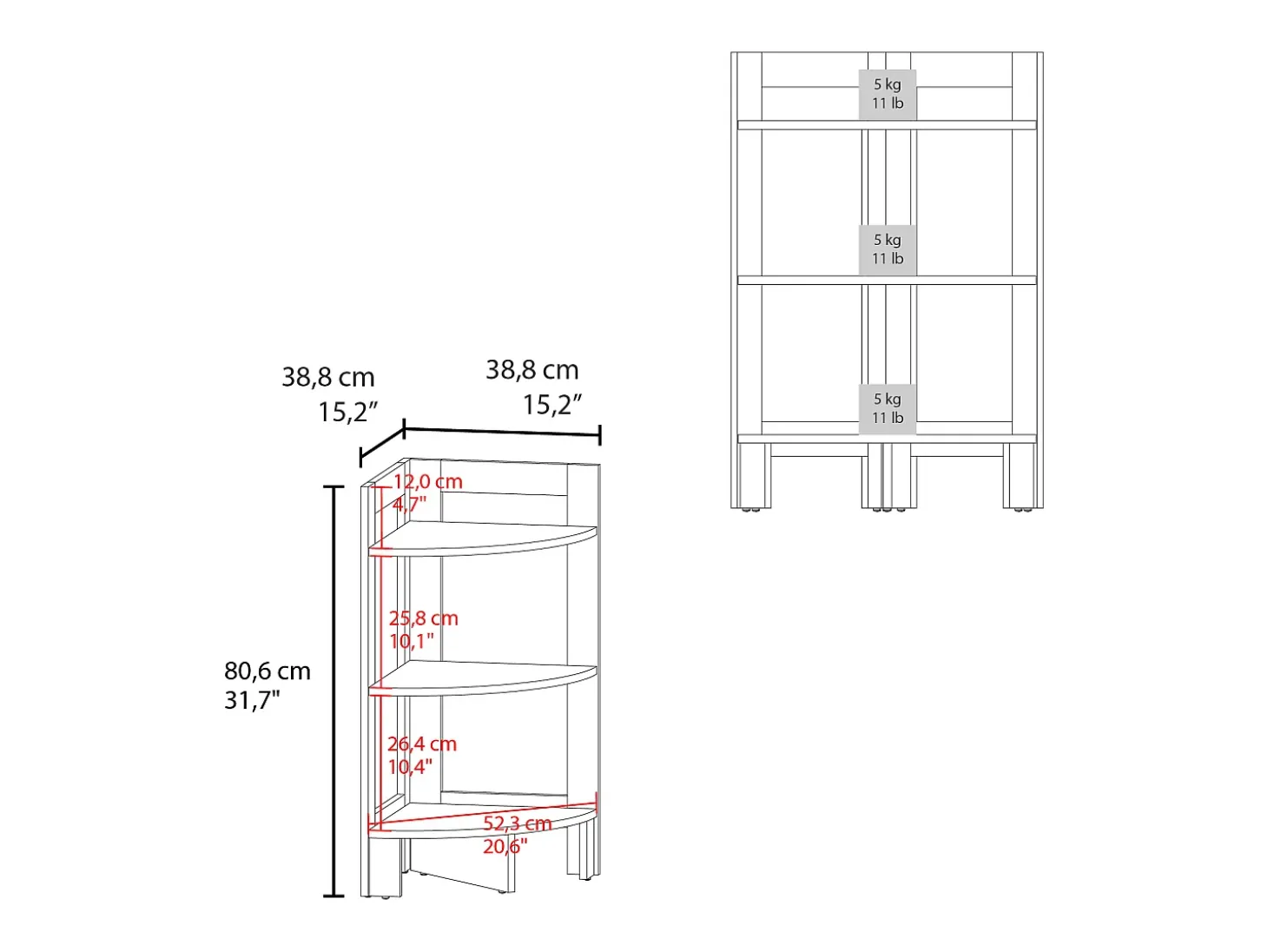 Banco de melamina Riga com 3 prateleiras , branco , 80.6 cm X 38.8 cm X 38.8 cm