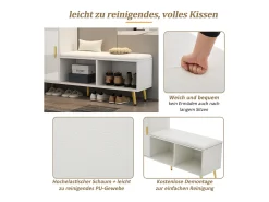 Banco de sapatos com 1 porta, 2 nichos e almofada - pés e puxadores de metal dourado - Branco - 120 x 35 x 68,5 cm