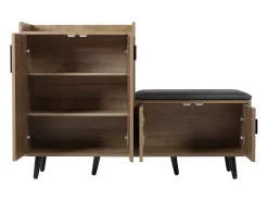 Banco de sapatos moderno com 4 portas e almofada - pernas e puxadores de metal - cor natural - 120 x 34 x 82 cm
