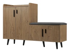Banco de sapatos moderno com 4 portas e almofada - pernas e puxadores de metal - cor natural - 120 x 34 x 82 cm