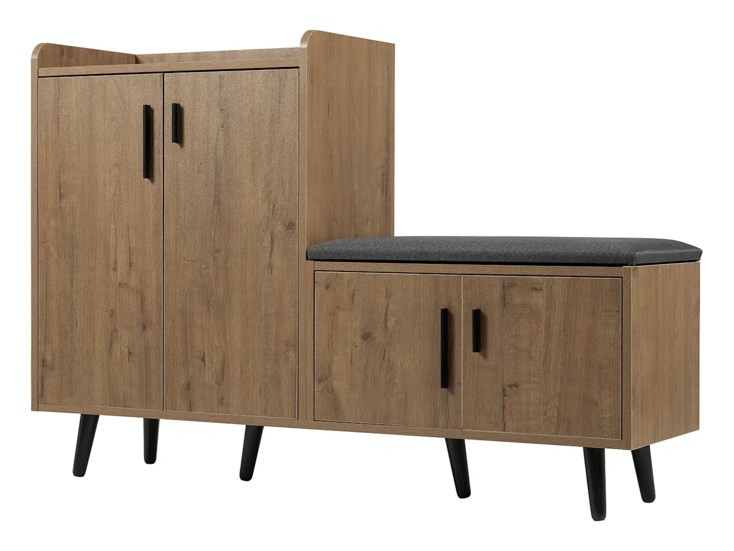 Banco de sapatos moderno com 4 portas e almofada - pernas e puxadores de metal - cor natural - 120 x 34 x 82 cm