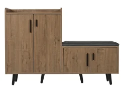 Banco de sapatos moderno com 4 portas e almofada - pernas e puxadores de metal - cor natural - 120 x 34 x 82 cm