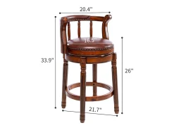Banco giratório de bar - Assento em pele castanha - Cor nogueira 54,8x54,8x66cm