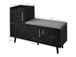 Banco moderno para sapatos - 100 x 34 x 68,5 cm - com 3 portas e almofada - aglomerado - preto