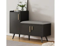 Banco moderno para sapatos - 100 x 34 x 68,5 cm - com 3 portas e almofada - aglomerado - preto