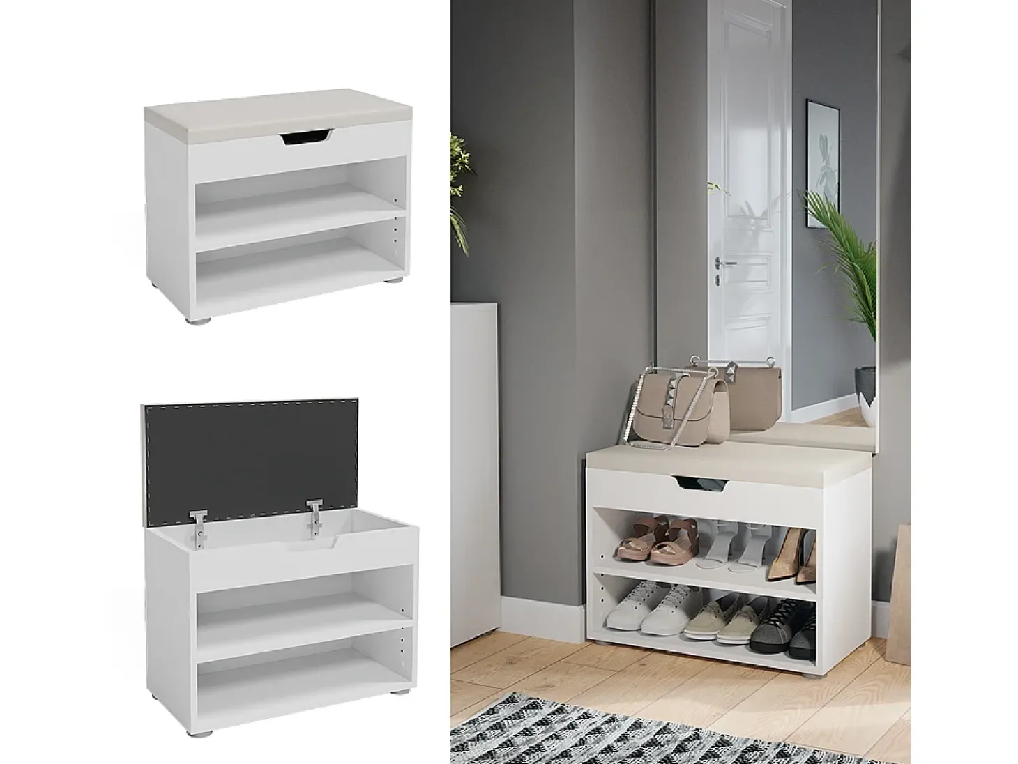 Banco para sapatos branco 60x30x45 rolfe