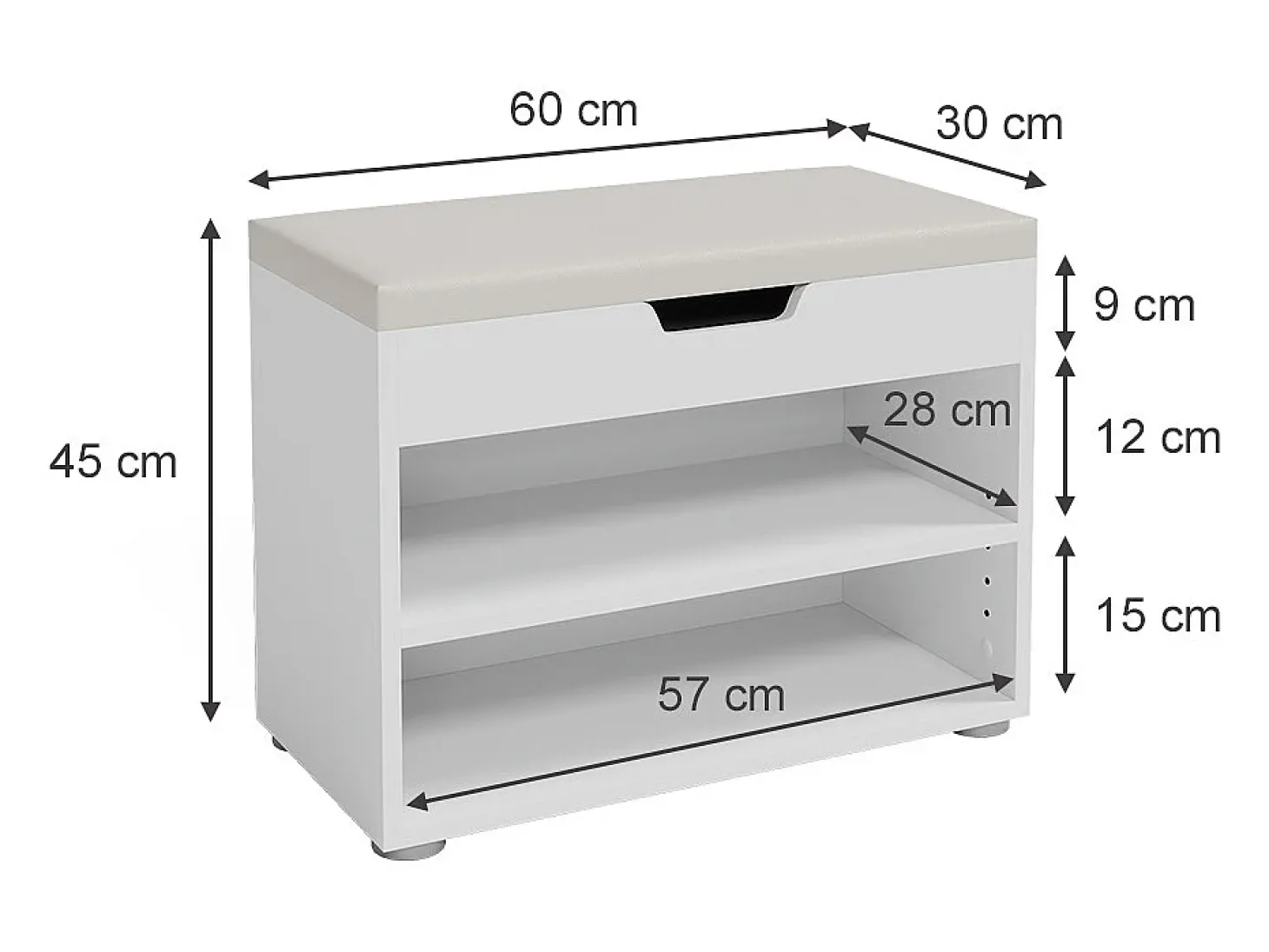 Banco para sapatos branco 60x30x45 rolfe