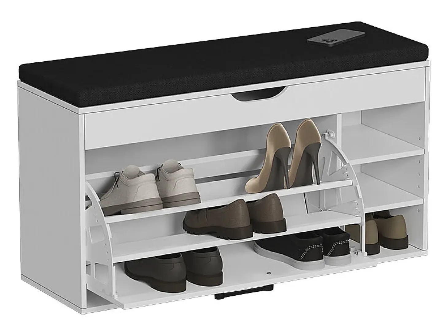 Banco para sapatos branco/preto 90x30x50 solino