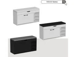 Banco para sapatos branco/preto 90x30x50 solino