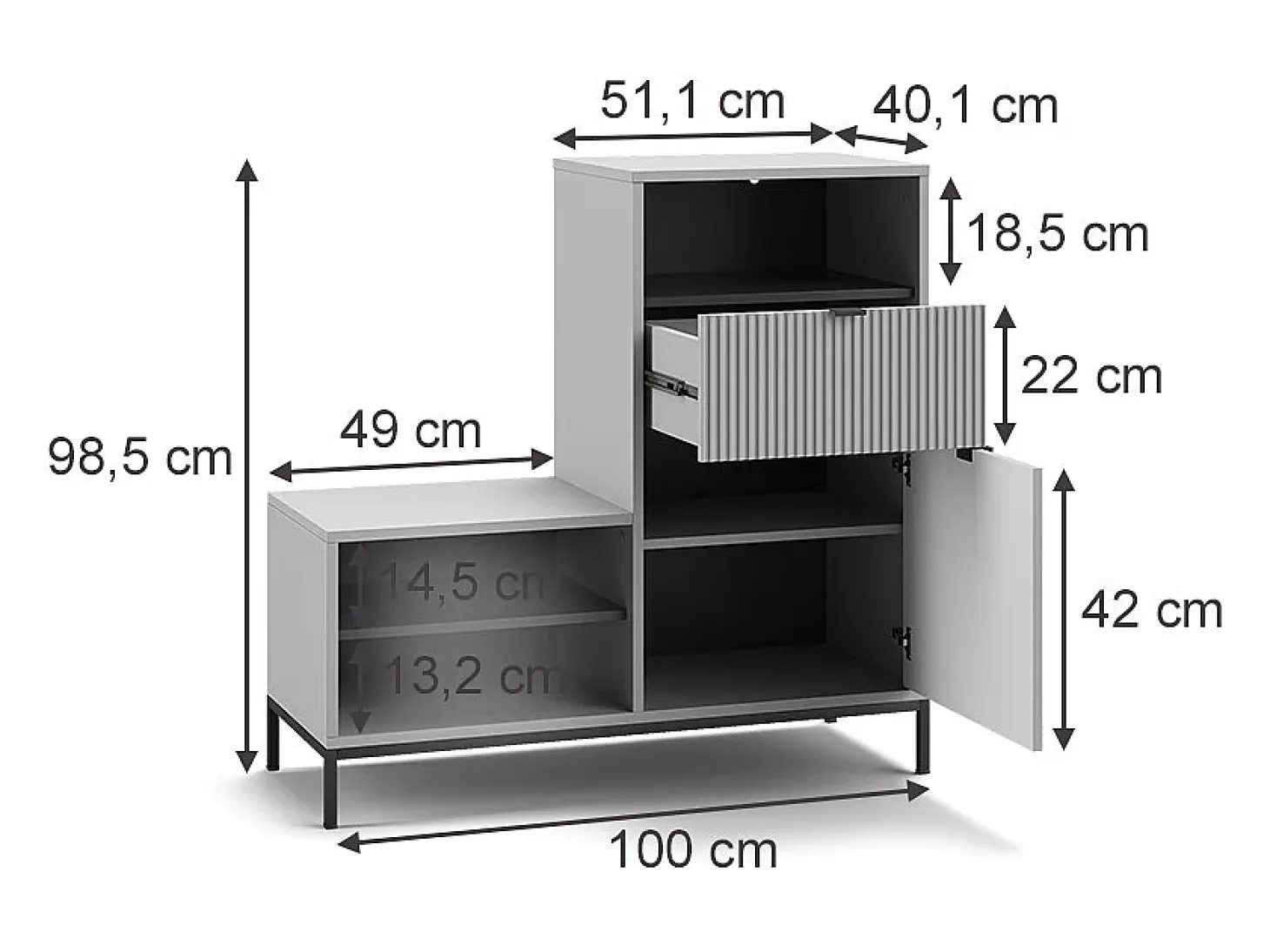 Banco para sapatos cinza 100x40x98.5 eliza