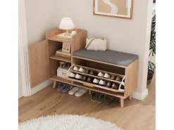 Banco para sapatos de entrada, armário para sapatos com espaço de armazenamento e assento acolchoado, 100 x 30 x 69,5 cm