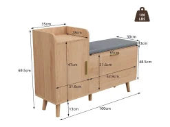 Banco para sapatos de entrada, armário para sapatos com espaço de armazenamento e assento acolchoado, 100 x 30 x 69,5 cm