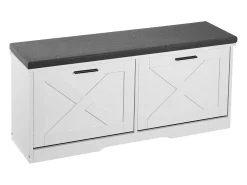 Banco para Sapatos de Entrada SucceBuy 100x30.5x47.5 cm, Banco Armazenamento com Gavetas Dobráveis, Almofada e Portas Abatíveis, 199,6 kg, Sapat estreito