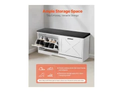 Banco para Sapatos de Entrada SucceBuy 100x30.5x47.5 cm, Banco Armazenamento com Gavetas Dobráveis, Almofada e Portas Abatíveis, 199,6 kg, Sapat estreito
