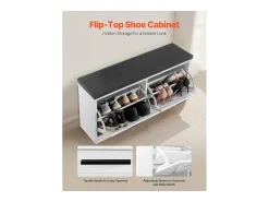 Banco para Sapatos de Entrada SucceBuy 100x30.5x47.5 cm, Banco Armazenamento com Gavetas Dobráveis, Almofada e Portas Abatíveis, 199,6 kg, Sapat estreito