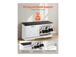 Banco para Sapatos de Entrada SucceBuy 100x30.5x47.5 cm, Banco Armazenamento com Gavetas Dobráveis, Almofada e Portas Abatíveis, 199,6 kg, Sapat estreito