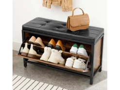 Banco para Sapatos 80x30x51 cm preto vintage castanho