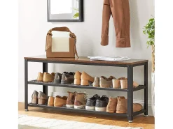 Banco para Sapatos 100x30x45 cm Preto Rústico Castanho Bryce