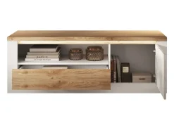 Banco para TV SASHA – 1 porta, 1 gaveta e 1 nicho aberto com LED – Branco laqueado e carvalho Cadiz