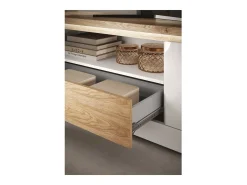 Banco para TV SASHA – 1 porta, 1 gaveta e 1 nicho aberto com LED – Branco laqueado e carvalho Cadiz